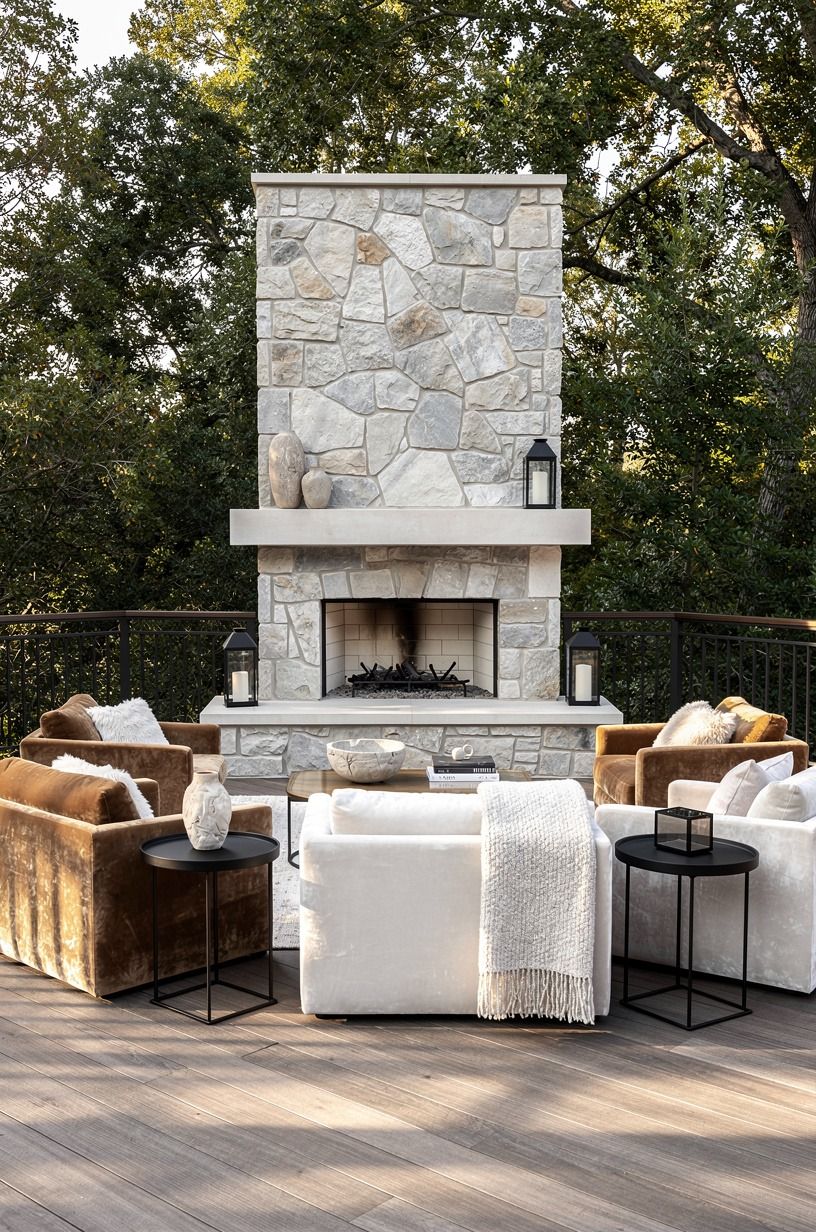 Build a stone outdoor fireplace on deck only after the load check