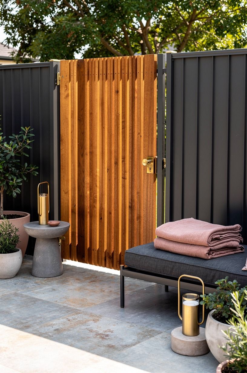 Build a wood-slat gate into the metal field