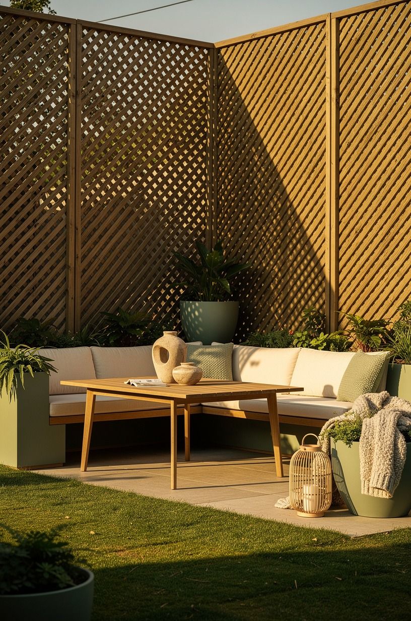 Could a diagonal lattice pattern soften a boxy yard?