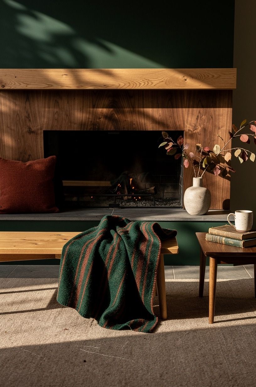 Give the fireplace a fall-ready textile layer