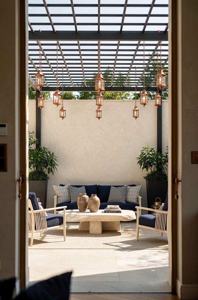 Hang lanterns through the grid instead of adding fixtures
