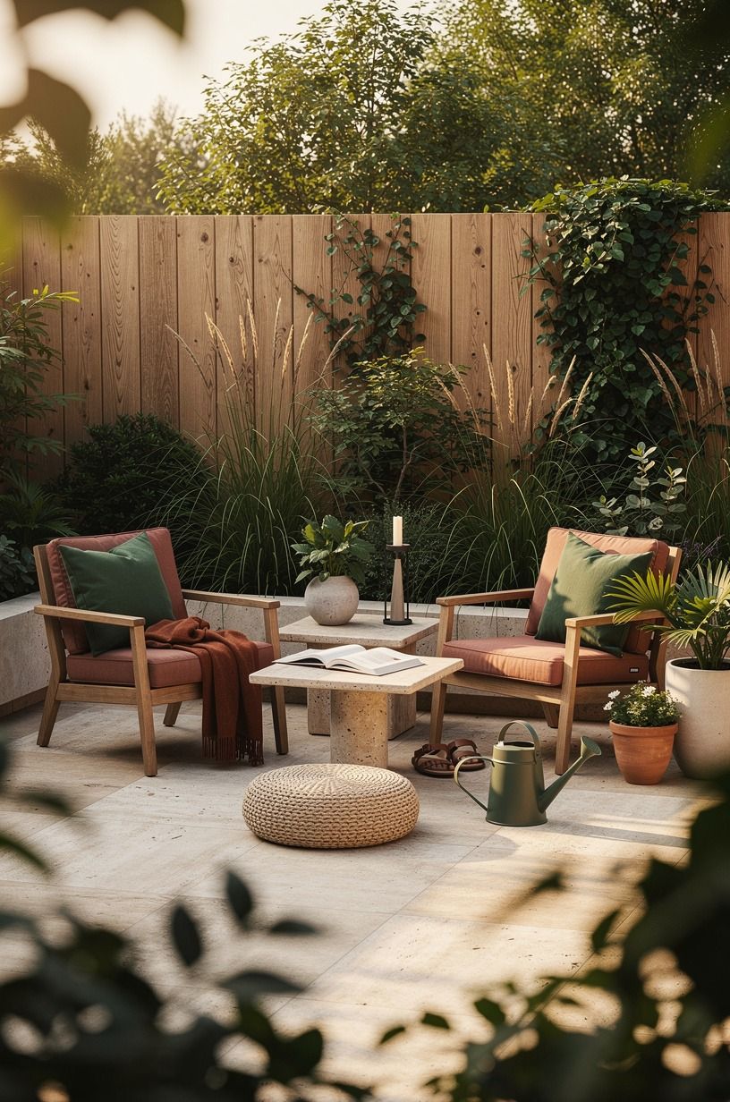 Layer a private wood fence with planted depth