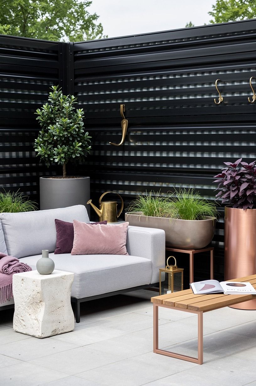 Layer black steel over raw tin privacy fence ideas