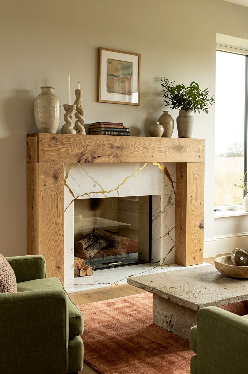 Let a chunky oak mantel carry the personality