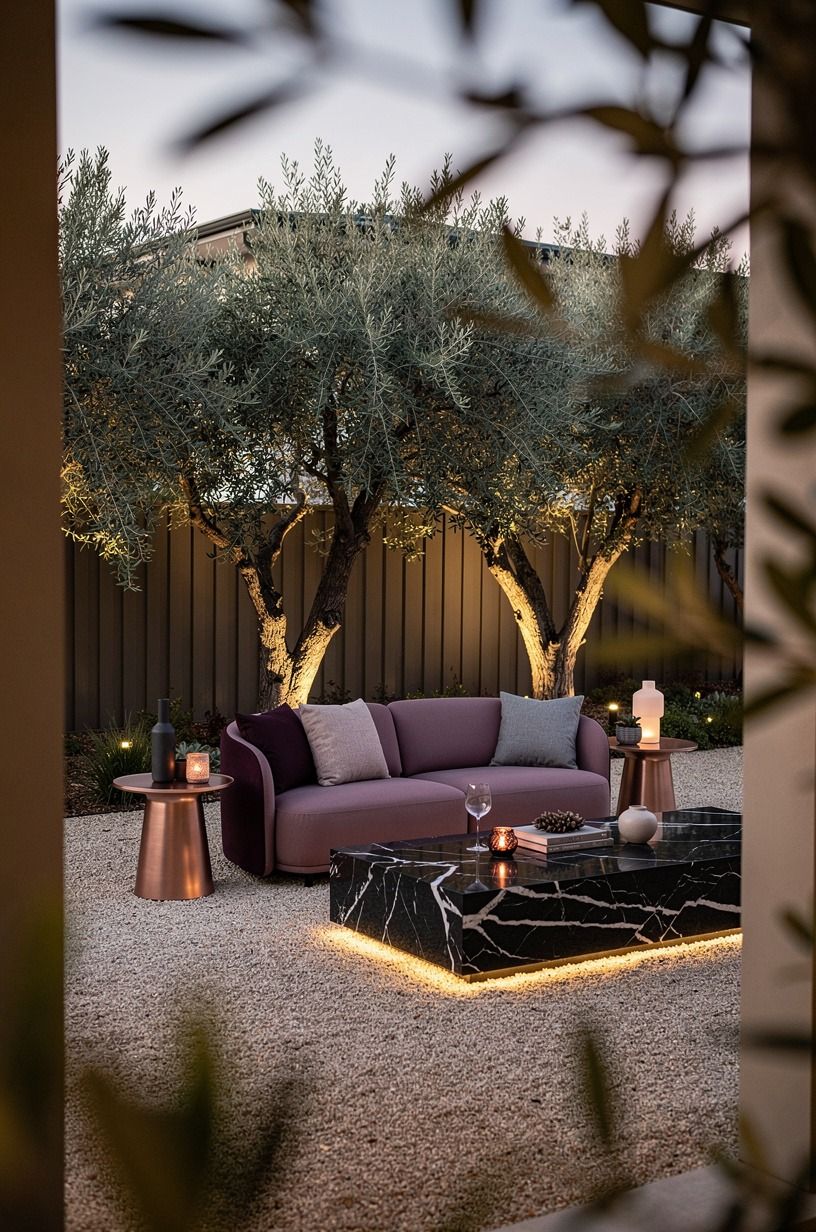 Make the Fence Recede with Olive Trees and Gravel
