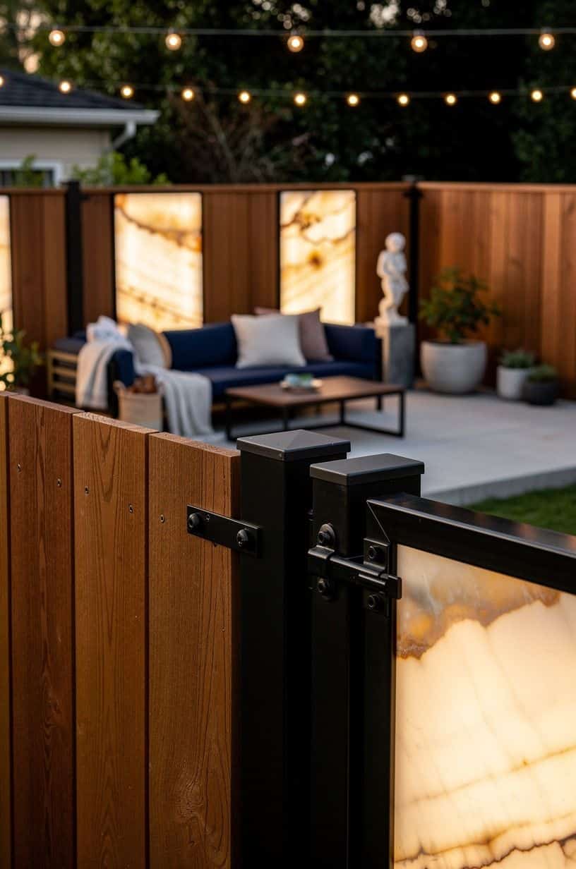 Mix black hardware with warm fence boards