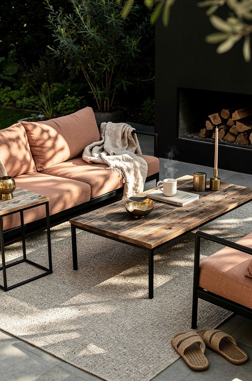 Mix black steel with soft textiles