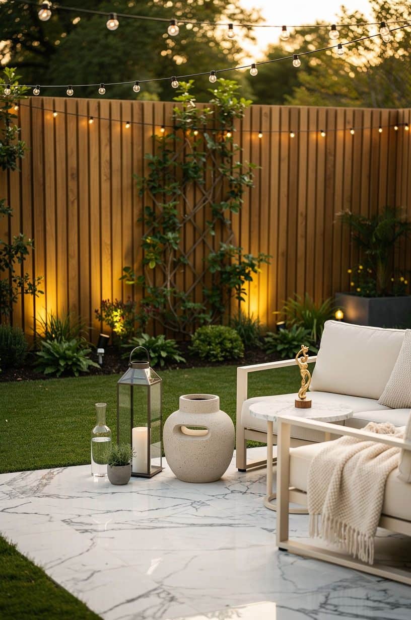 Use fence ideas wood panels as a garden backdrop
