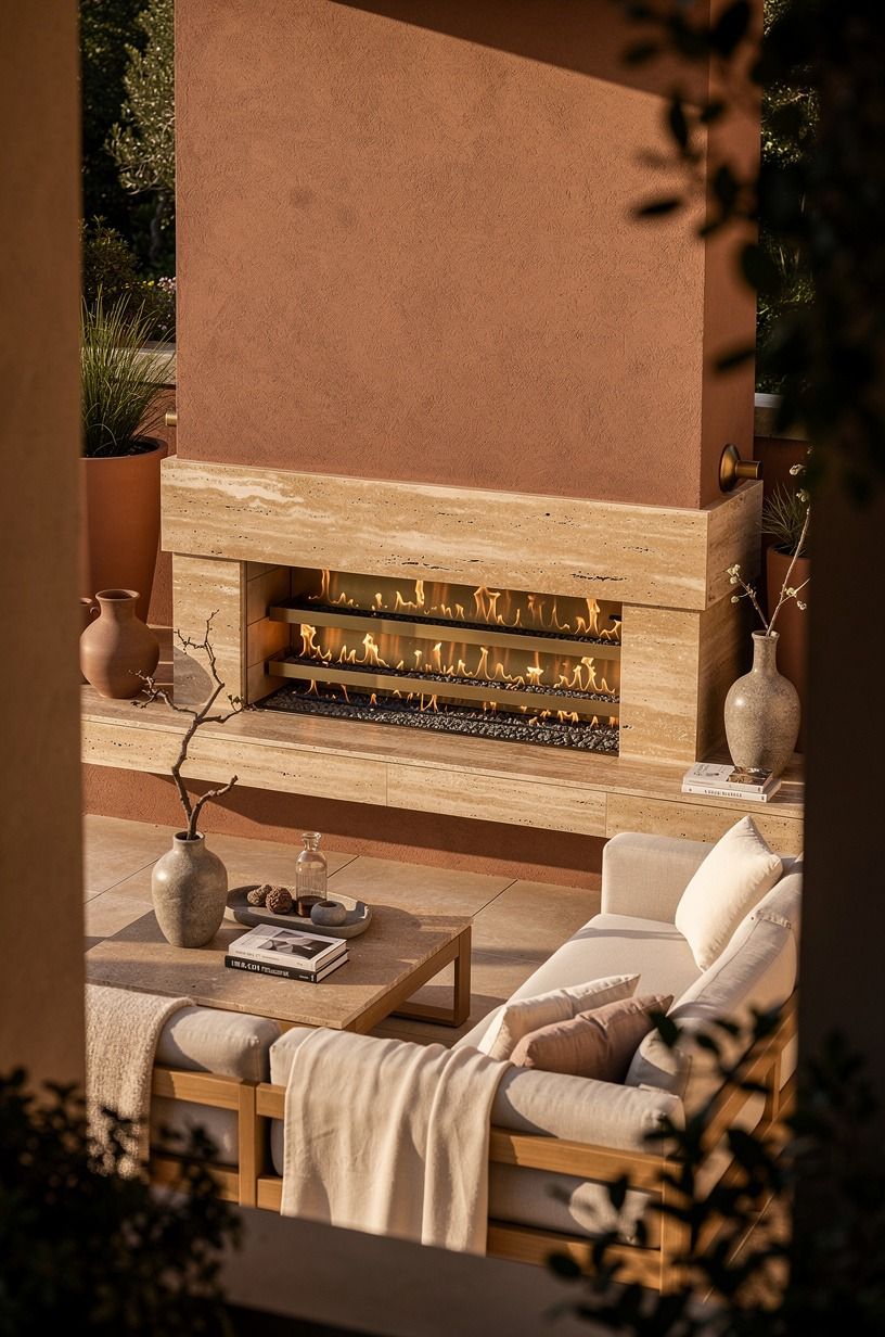 Why does an outdoor fireplace with multiple burners feel more useful?