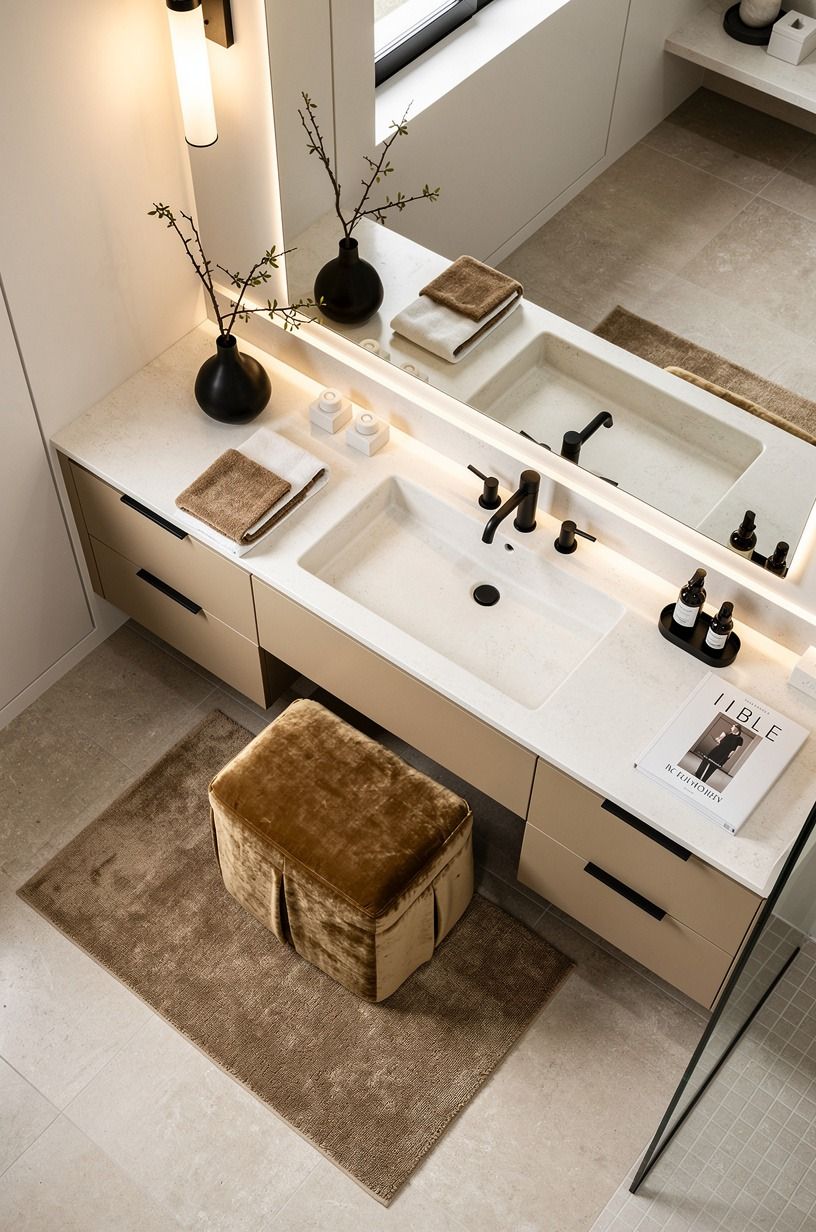 Anchor the room with a real vanity, not a floating afterthought