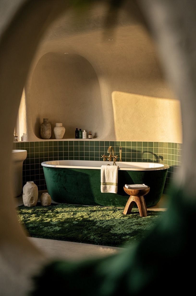 Anchor your bathtub in bathroom ideas with a rug