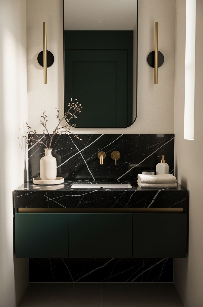 Can a dark vanity wall work in a small bathroom?