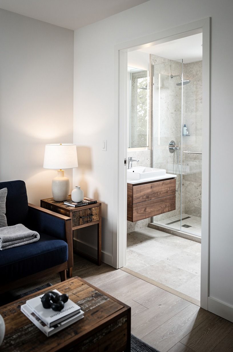 Can a limestone floor make a tiny bath feel bigger?