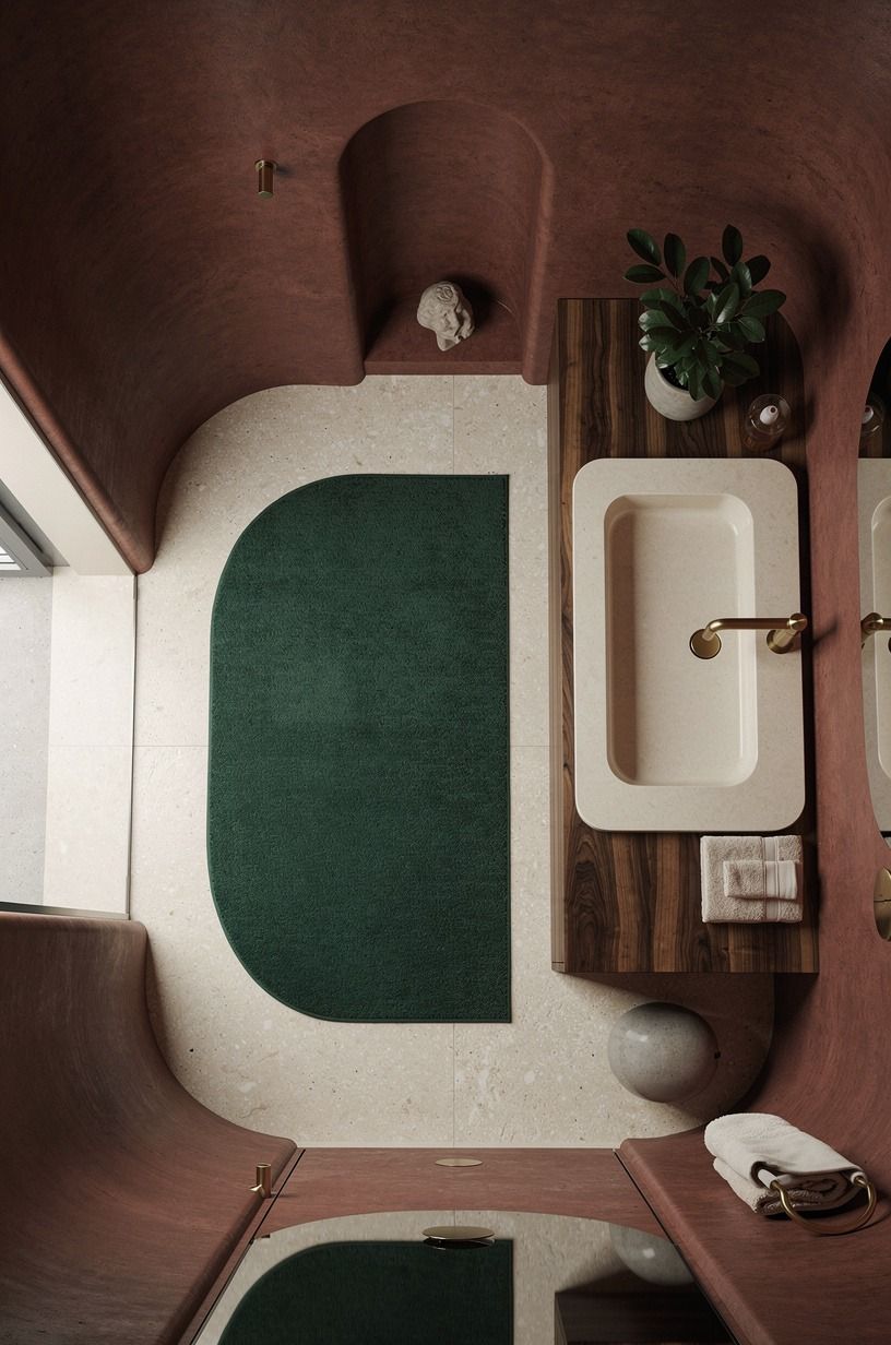 Can a small bathroom carry dark terracotta walls?