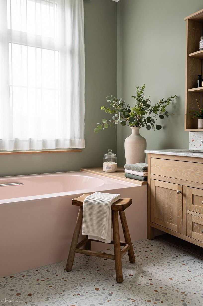 Choose a 60x30-inch tub with a pale pink surround