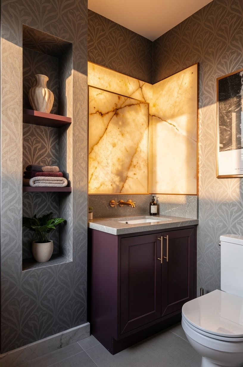 Choose a bathroom vanity with wallpaper in mind
