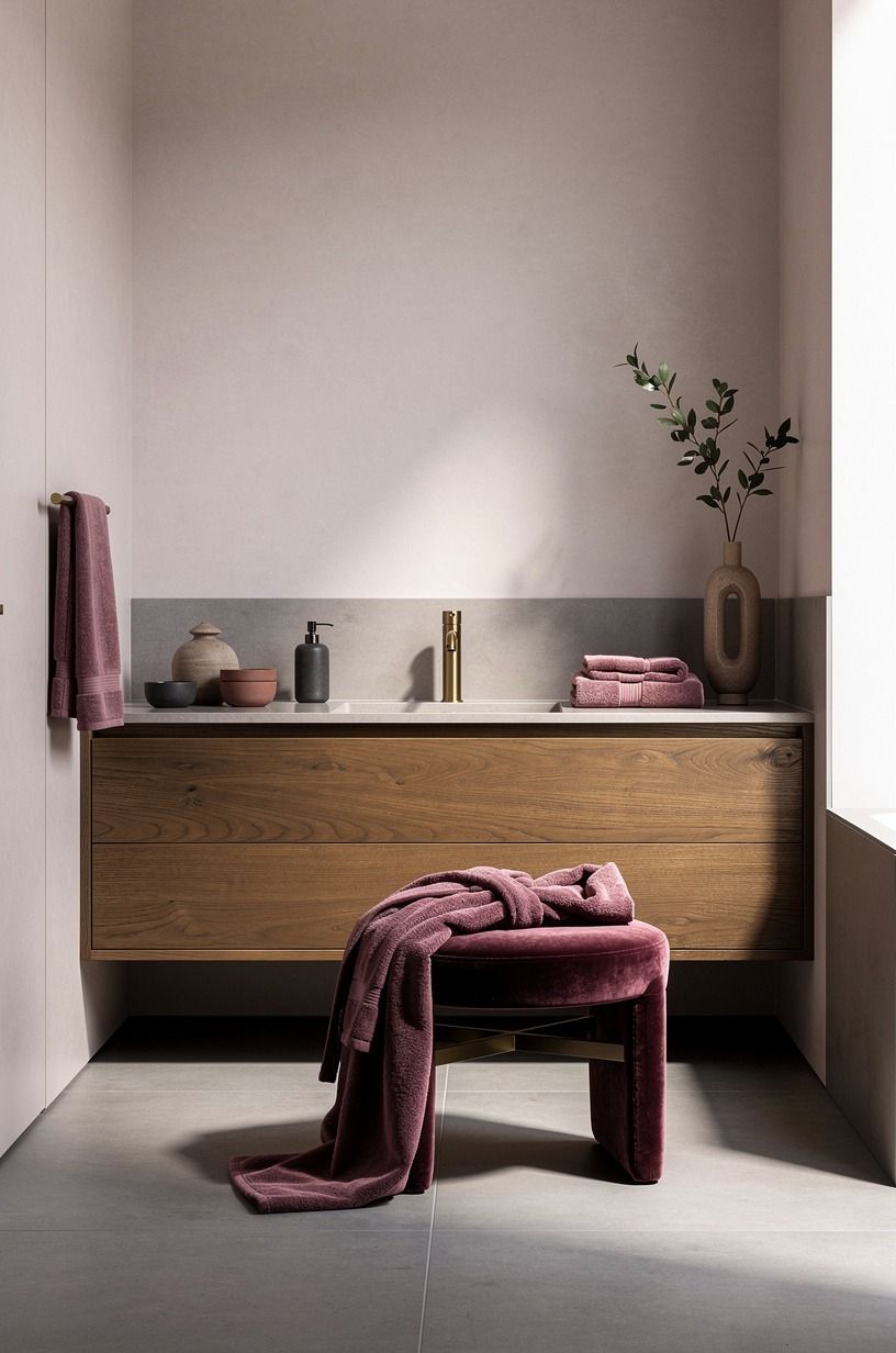 Choose warm wood over a matching white vanity