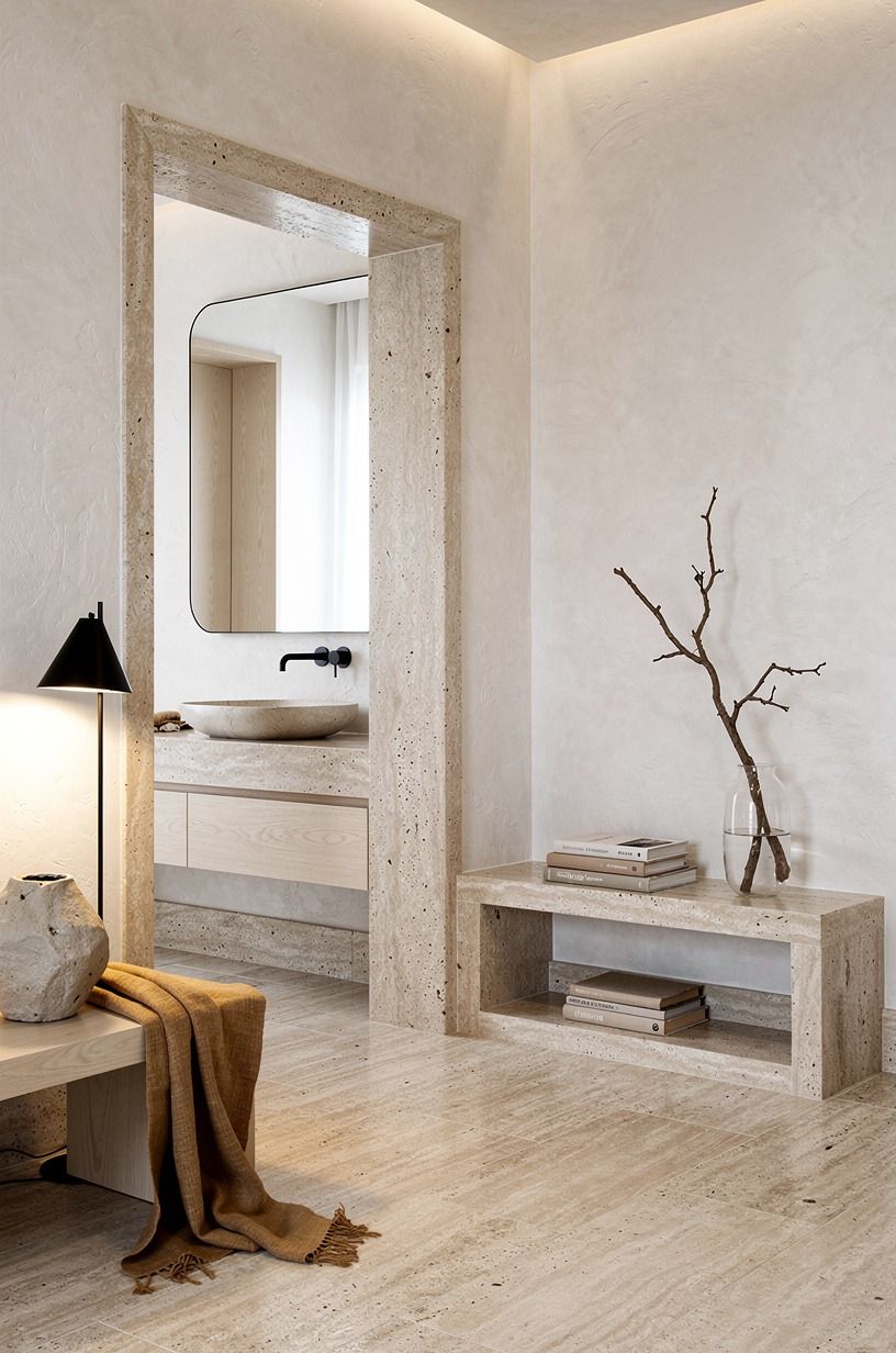 Contrast soft plaster over hard limestone