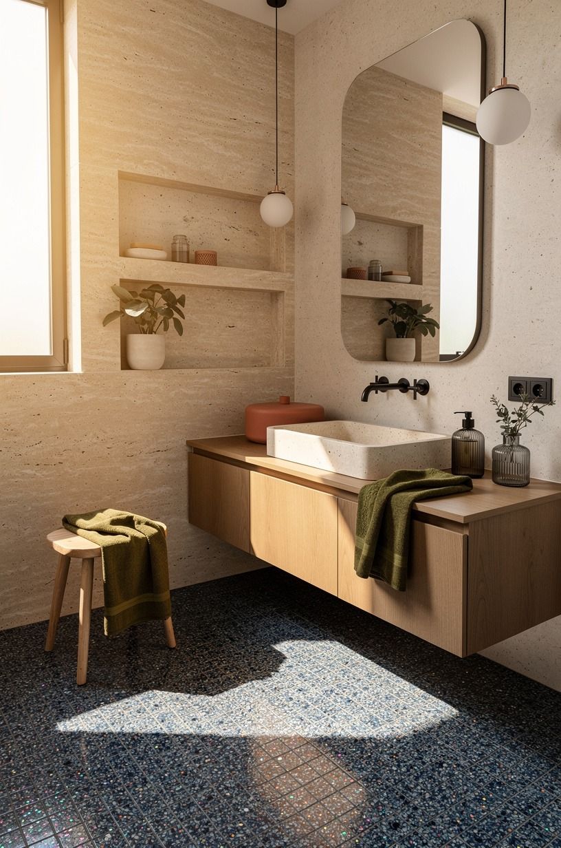 Could a blue pearl tile floor work in a small bath?