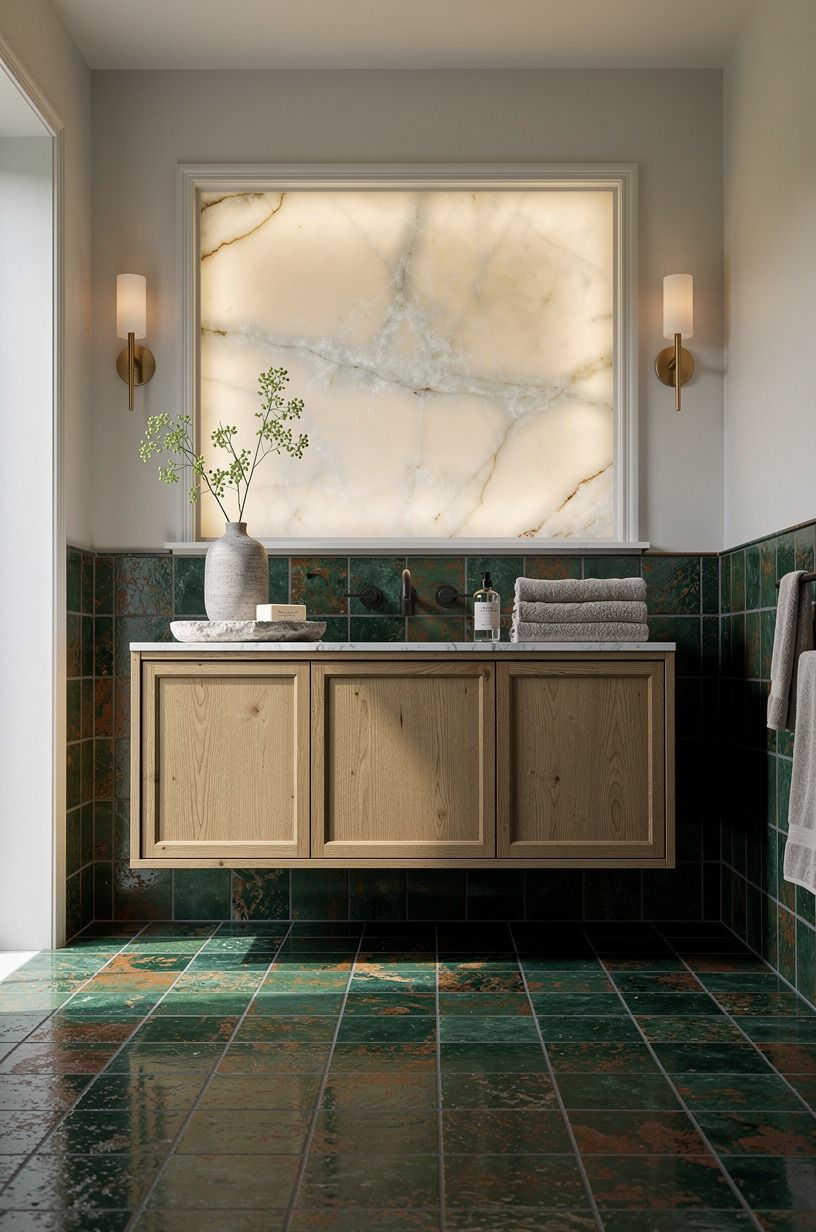 Float a 36-inch vanity over handmade bathroom tiles interior
