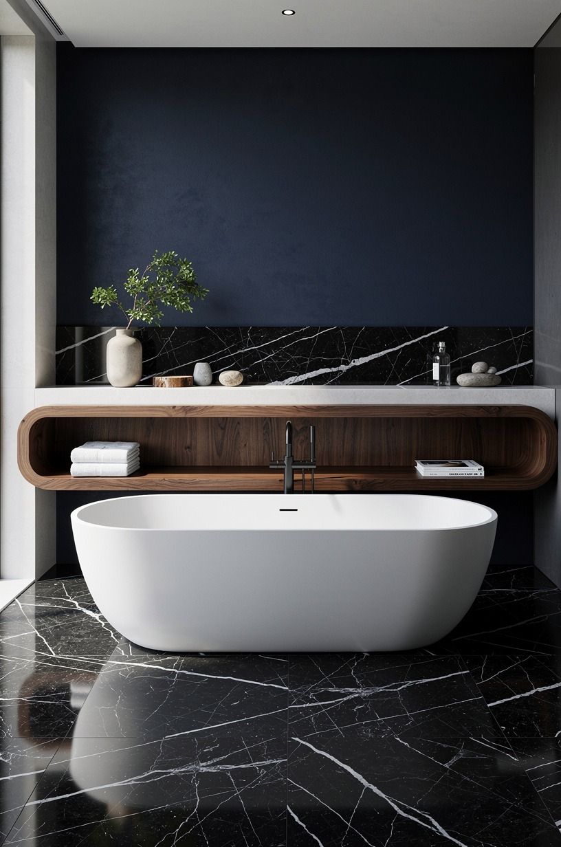 Float a freestanding tub away from the wall