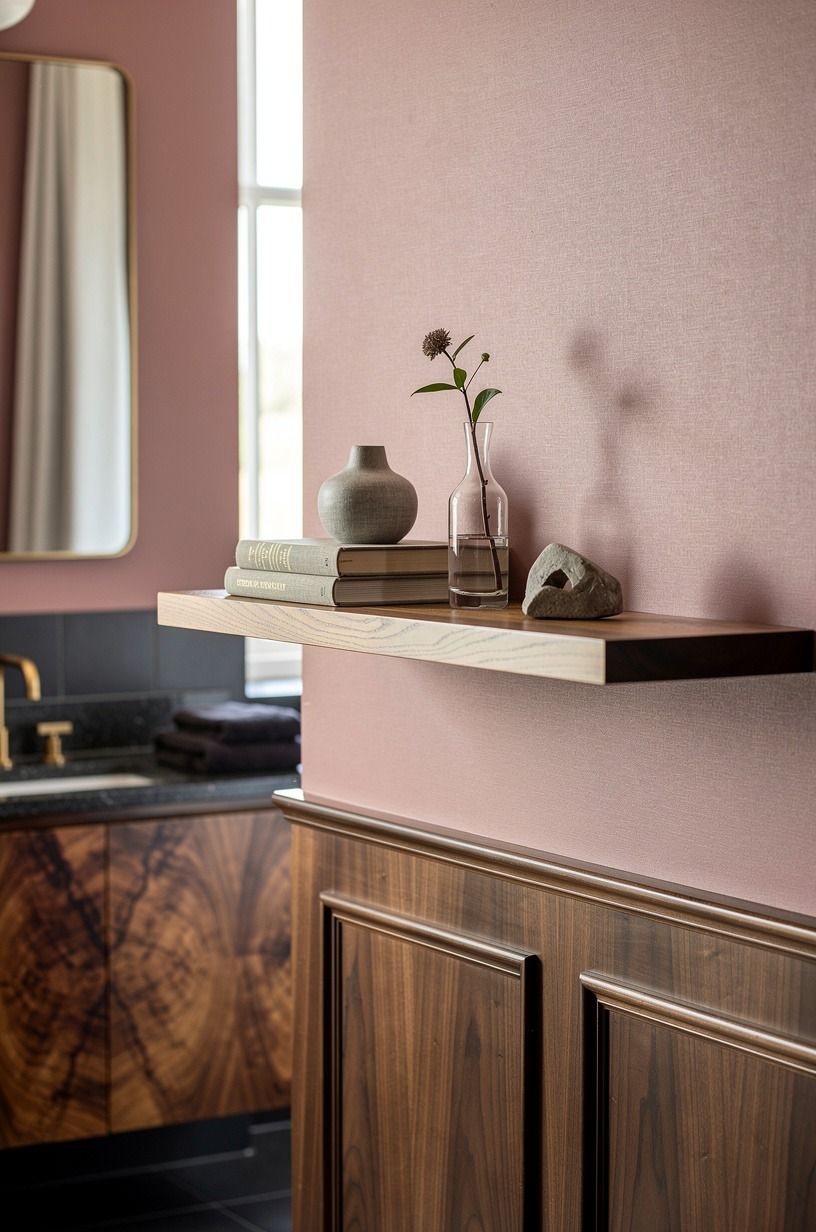 Float a slim oak shelf instead of adding cabinets