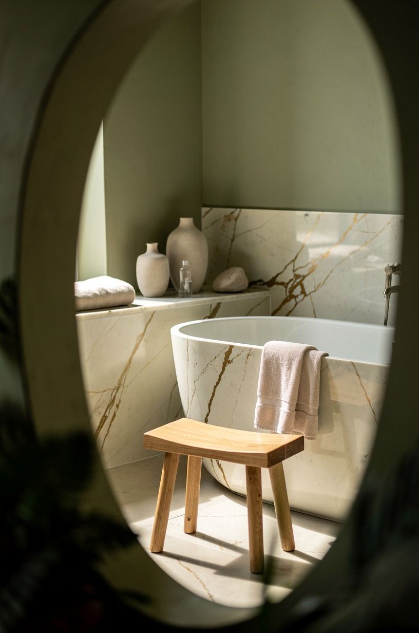 Float a wood stool near the tub