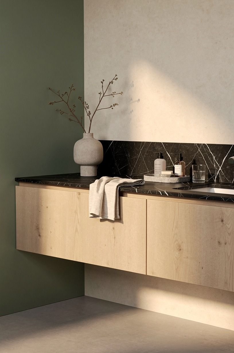 Float the vanity over a softer base
