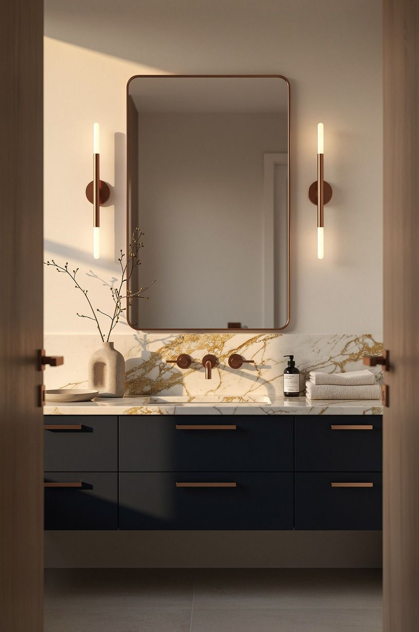 Follow the Three-Height Light Stack around the vanity