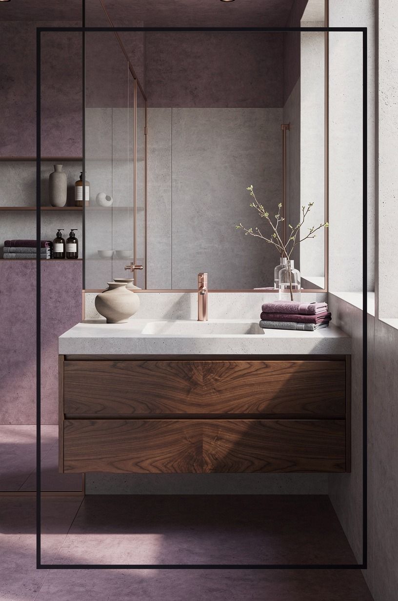 Frame a cement bathroom design with one dark line