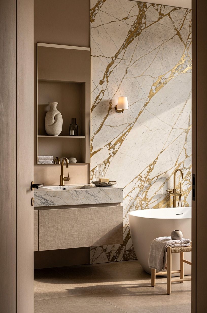 Frame a Marble Wall Interior With Quiet Fixtures