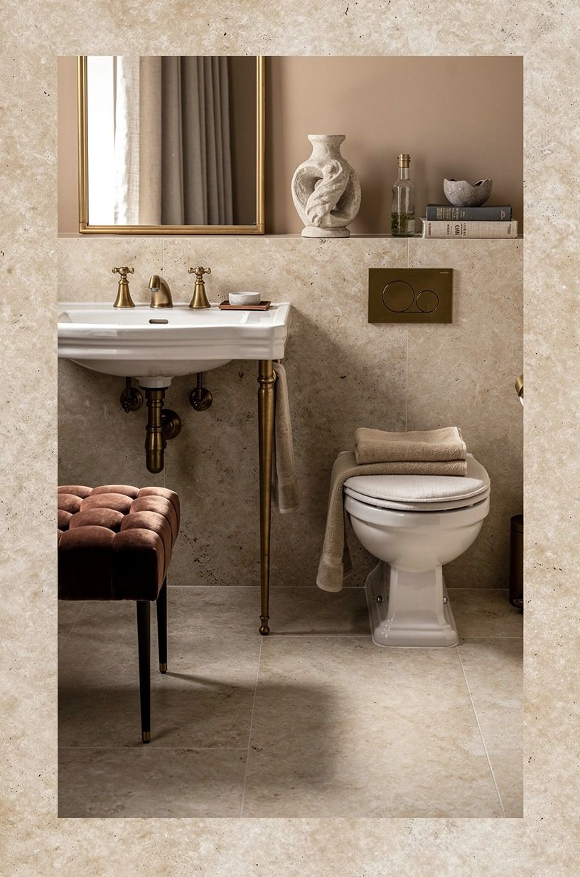 Frame a small bathroom with a limestone border
