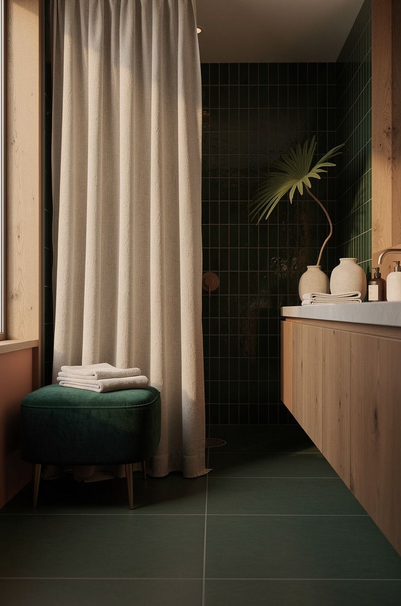 Frame the shower with a linen curtain