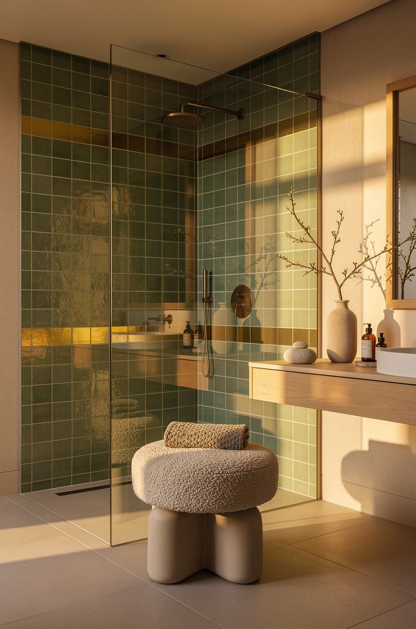Frame the shower with a soft spa bathroom tile color