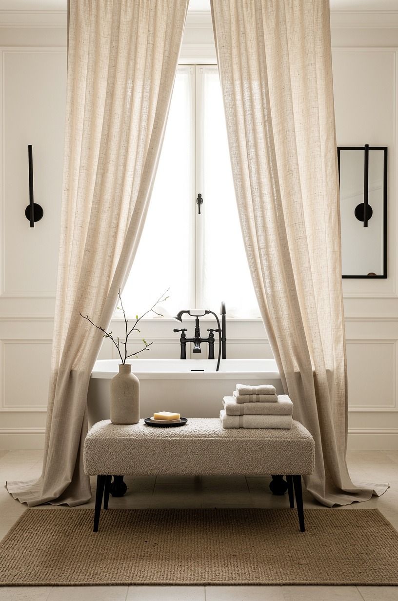 Hang a Full-Length Linen Curtain Around the Tub