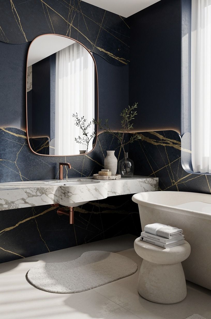 Hang a mirror with a visible edge (bathroom decor luxury)