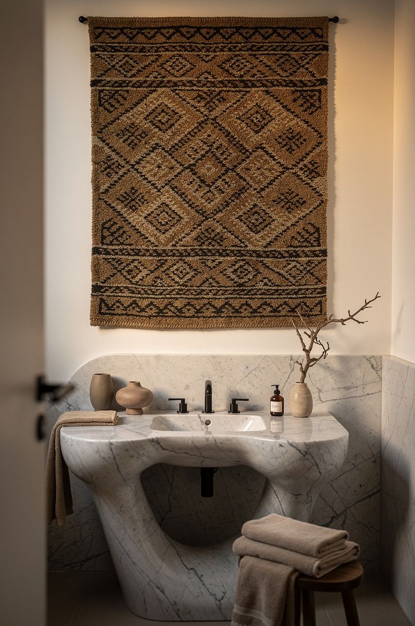 Hang one oversized textile instead of extra wall art