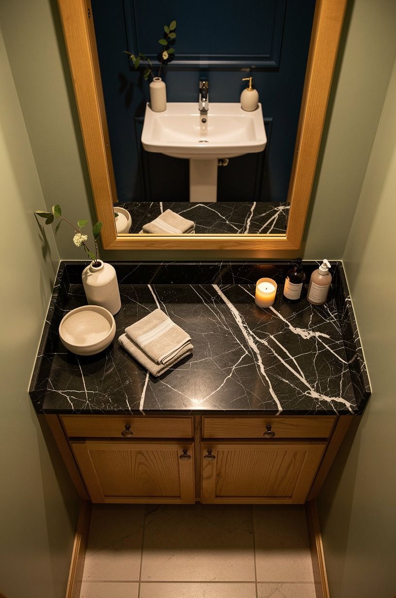 Keep Hague Blue for a moody powder room