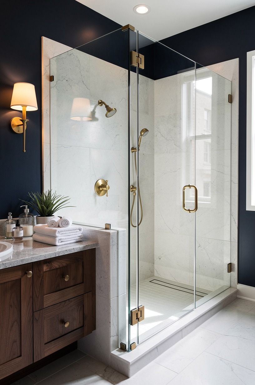 Keep the shower generous and visually simple