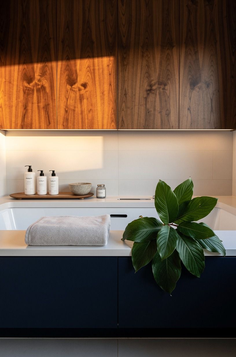 Layer a soft towel beside bold green leaves