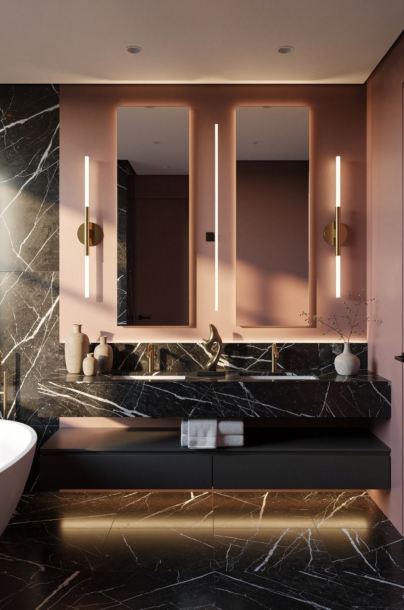 Layer a three-height light stack for your dream master bath