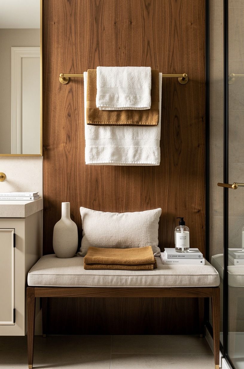 Layer linen and brass instead of adding more stone