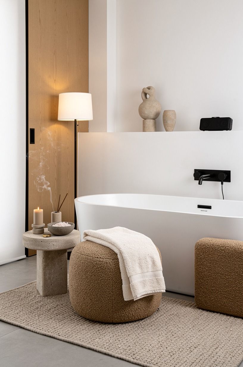 Layer scent, sound, and softness around the tub