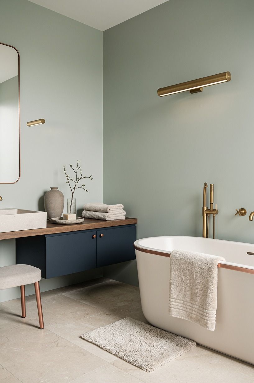 Layer Sherwin-Williams Sea Salt SW 6204 beside aged brass
