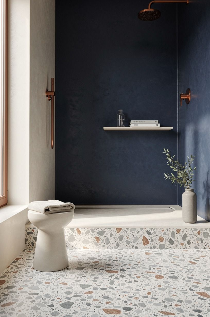 Let the shower hardware disappear into the plaster