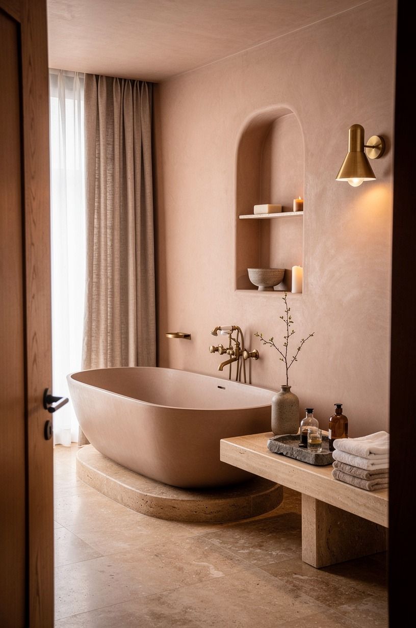 Make a bathroom with big tub feel less bulky