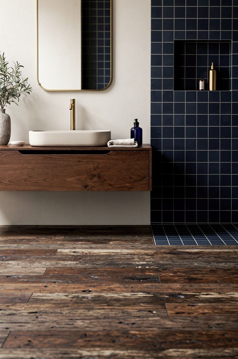 Make a simple elegant bathroom with one tiled moment