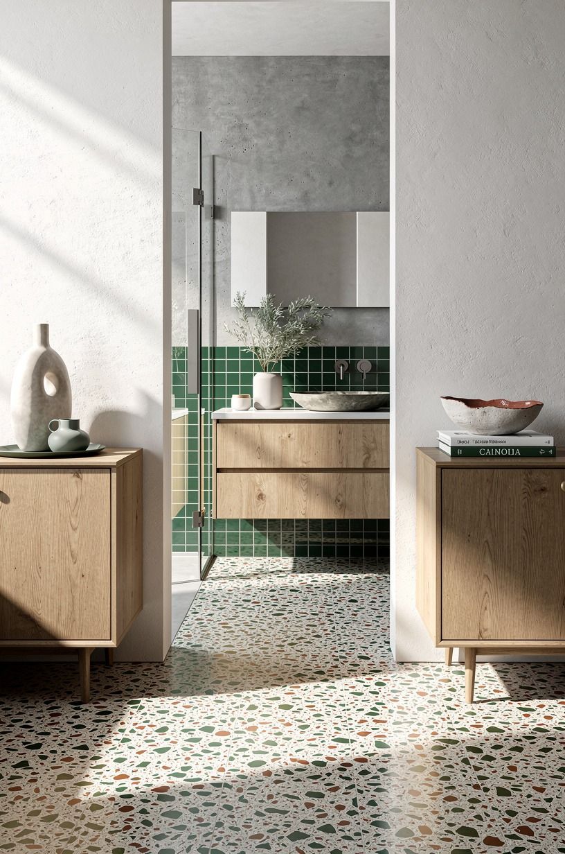Mix microcement with hand-glazed zellige