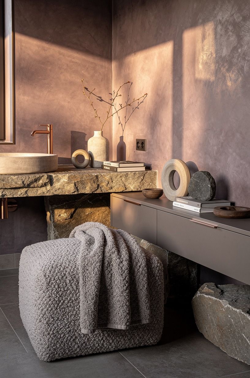 Mix one plush textile with the rustic stone