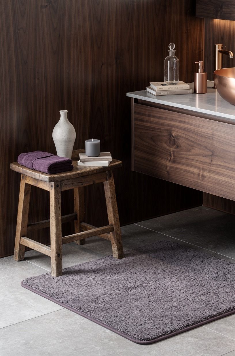 Pair a Vintage Stool With a Modern Bath Mat